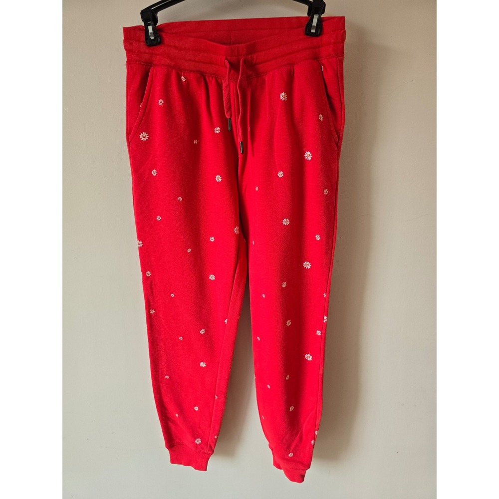 Old Navy New Rib Jogger Live Coral Red Daisy Floral Fleece Sweatpants Small
